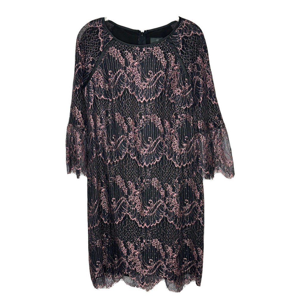 Adrianna Papell Lace Bell Sleeve 3/4 Sleeve Knee Length Evening Dress Size 8